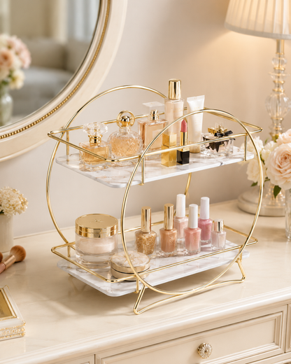 Luxury 2-Tier Gold  Makeup & Skincare Organizer Rack for Bathroom Countertop