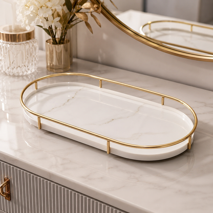 Premium Design Marble Cover Cosmetics Tray | Elegant Makeup Organizer with Protective Lid