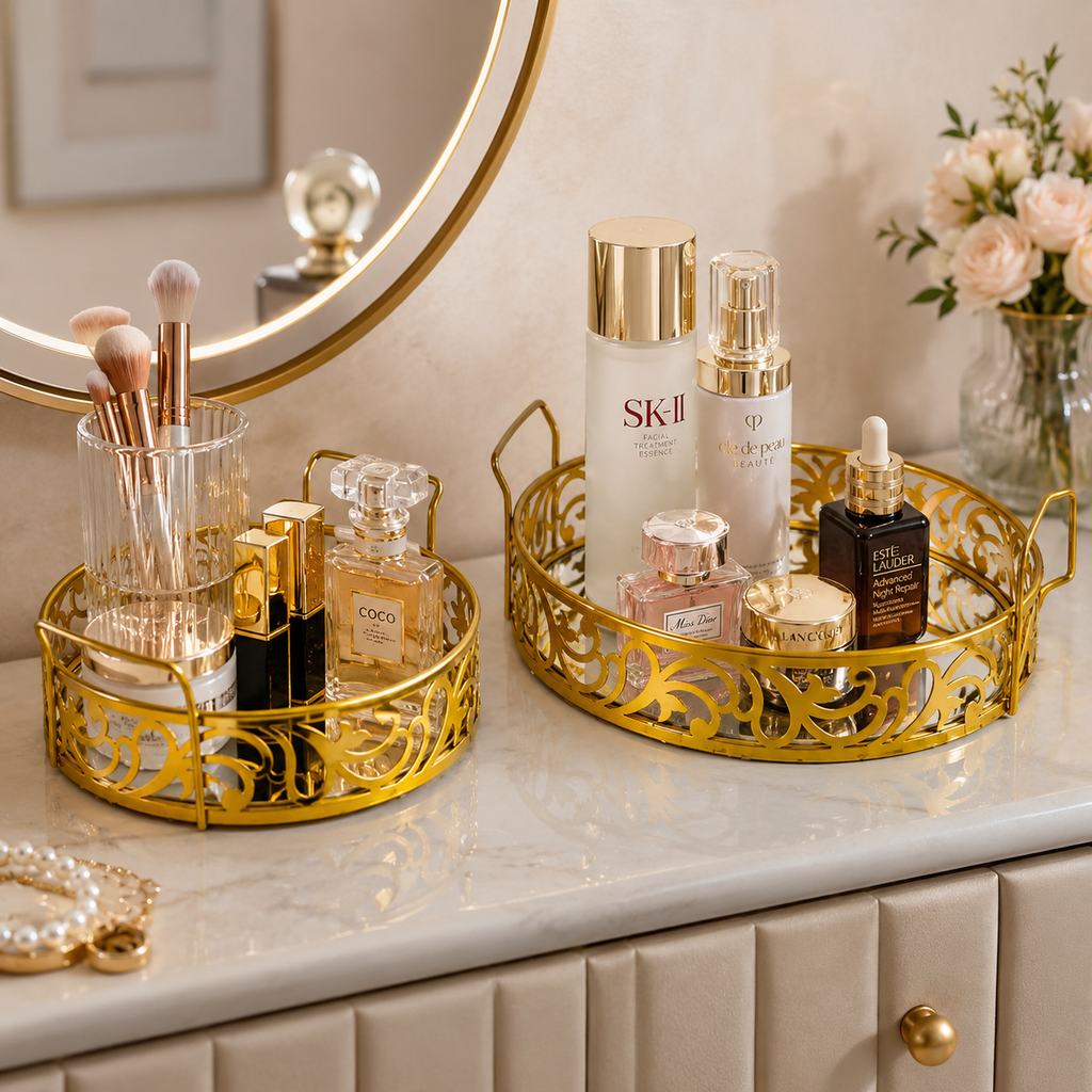 Premium Round Set of 2 Cosmetics & Serving Trays