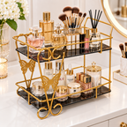 Luxury 2-Tier Golden Butterfly Cosmetic Organizer with Marble Style Trays