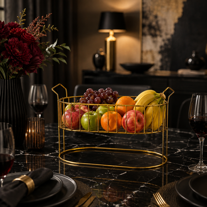 Luxury Golden Metal Fruit Basket Stand with Handles