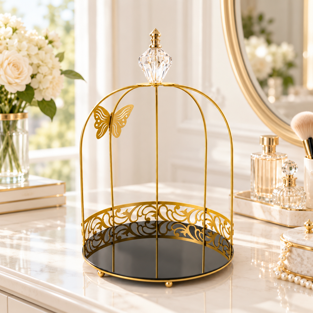 Hafsa 1-Layer Butterfly Single Cage Organizer – Elegant Cosmetic & Vanity Storage Rack