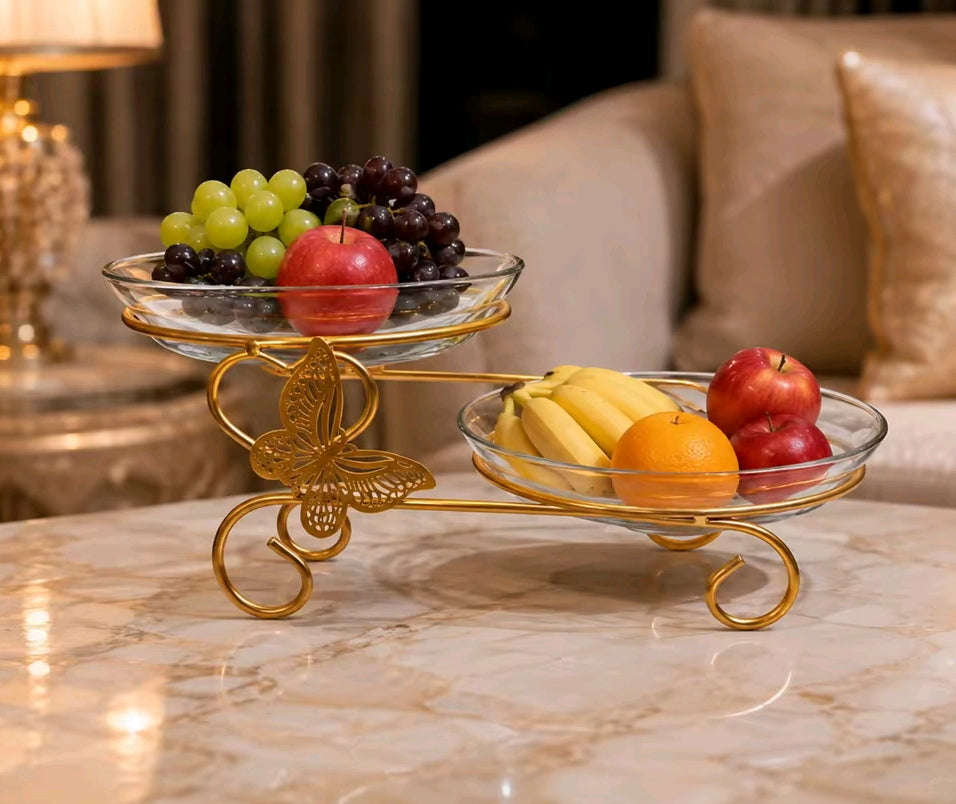 Luxury 2-Tier Golden Butterfly Fruit Serving Stand