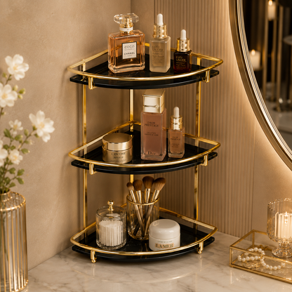 Luxury 3 Tier Golden Corner Organizer Rack – Bathroom & Vanity Storage Shelf