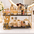 Luxury 2-Tier Golden Butterfly Cosmetic Organizer with Marble Style Trays