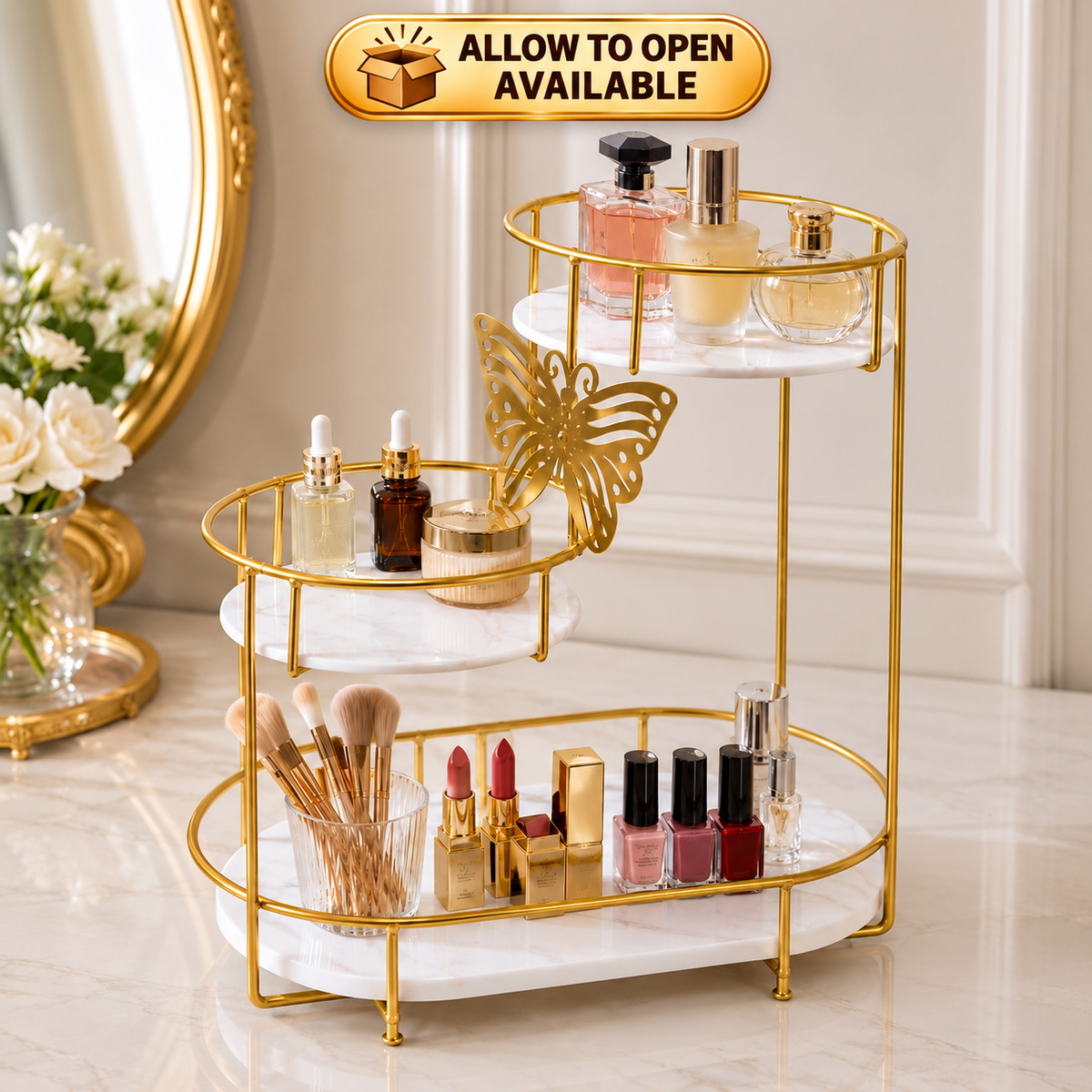 Hafsa 3 Tier Butterfly Luxury Organizer – Elegant Makeup, Perfume & Skincare Storage Rack