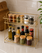 2-Tier Golden Kitchen Organizer Rack – Multipurpose Countertop Storage Shelf
