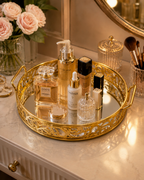 Luxury Golden Round Mirror Tray with Handles