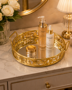 Luxury Golden Round Mirror Tray with Handles