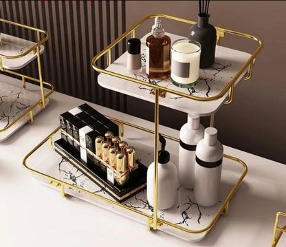 Luxury 2-Tier Golden Marble Cosmetic Organizer Rack