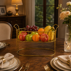 Luxury Golden Metal Fruit Basket Stand with Handles