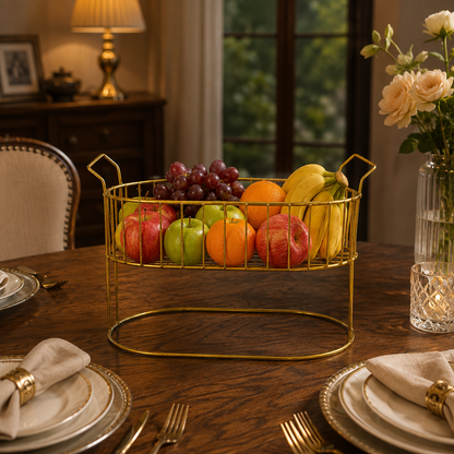 Luxury Golden Metal Fruit Basket Stand with Handles