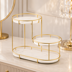 Luxury 3-Tier Gold Cosmetic Organizer Tray – Marble Makeup & Perfume Display Stand