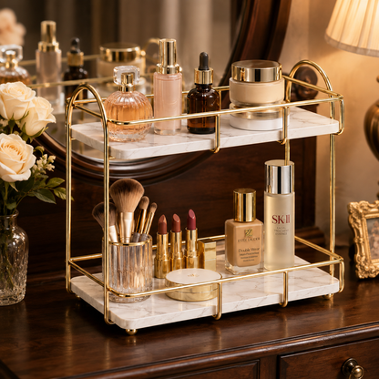 Luxury 2-Tier Golden Cosmetic & Makeup Organizer Rack
