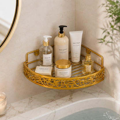 Luxury Golden Wall Mounted Corner Bathroom Organizer Shelf