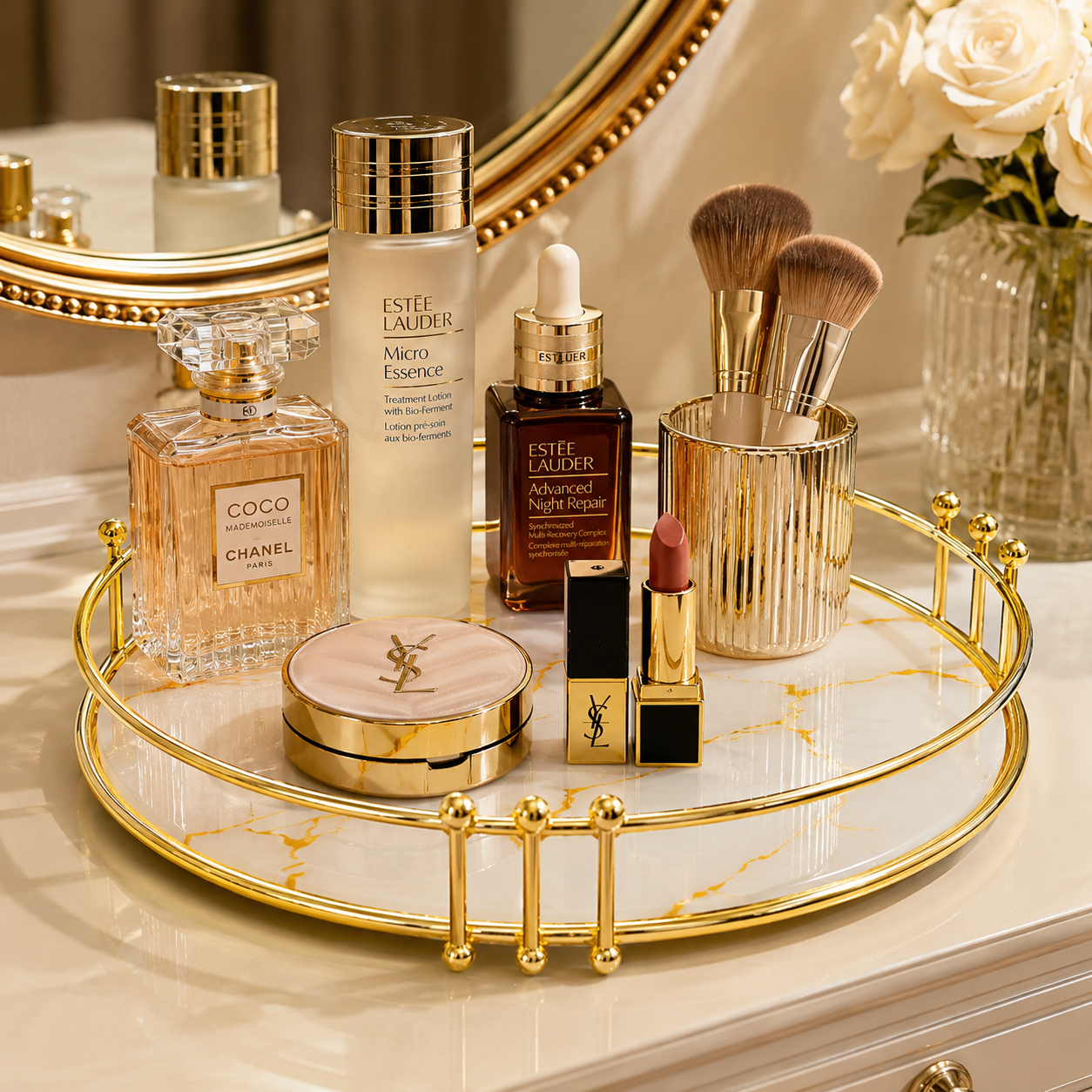 Luxury Golden Marble Cosmetic Organizer Tray