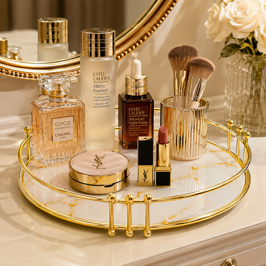 Luxury Golden Marble Cosmetic Organizer Tray