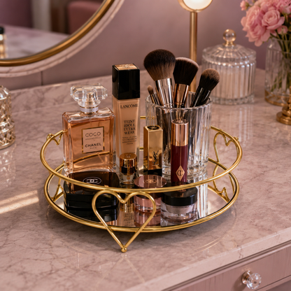Luxury Golden Heart Design Cosmetic Organizer Tray