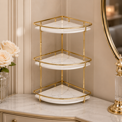 Luxury 3 Tier Golden Corner Organizer Rack – Bathroom & Vanity Storage Shelf