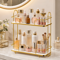 Luxury 2-Tier Gold Cosmetic Organizer Rack – Makeup & Skincare Storage Shelf