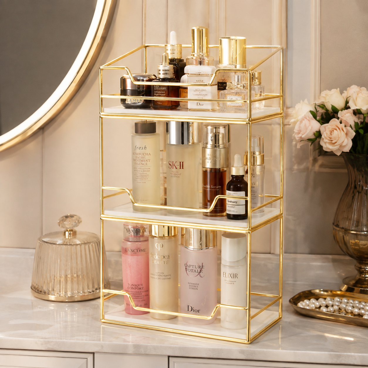 Luxury 3 Tier Golden Cosmetic & Skincare Organizer Rack