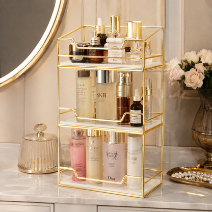 Luxury 3 Tier Golden Cosmetic & Skincare Organizer Rack