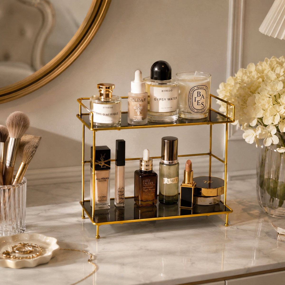 Luxury 2-Tier Gold Cosmetic Organizer Stand