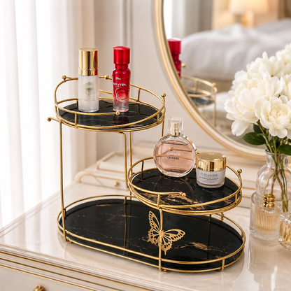 Luxury 3-Tier Golden Cosmetic & Makeup Organizer with Butterfly Design