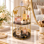 Butterfly 2 Layers Vanity Cage Organizer – Elegant Gold Makeup & Perfume Storage Stand