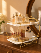 Luxury 2-Tier Golden Round Frame Cosmetic & Makeup Organizer
