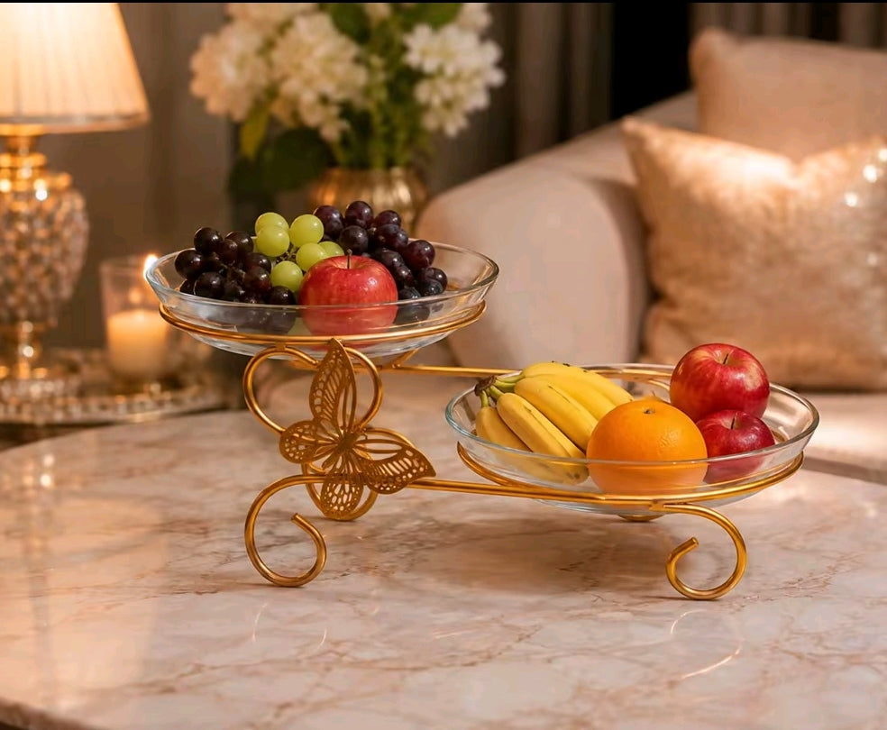 Luxury 2-Tier Golden Butterfly Fruit Serving Stand