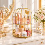 Luxury 2-Tier Golden Butterfly Cosmetic Organizer with Mirror Trays | Premium Makeup & Perfume Storage Stand