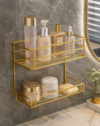 Luxury Gold Wall Mounted 2-Tier Bathroom & Cosmetic Organizer Rack