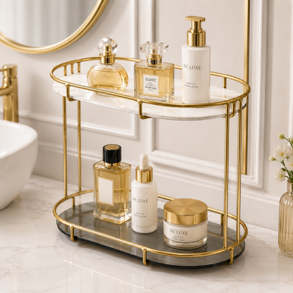 Luxury 2 Tier Golden Bathroom & Cosmetic Organizer Stand