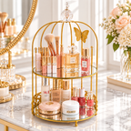 Luxury 2-Tier Golden Butterfly Cosmetic Organizer with Mirror Trays | Premium Makeup & Perfume Storage Stand